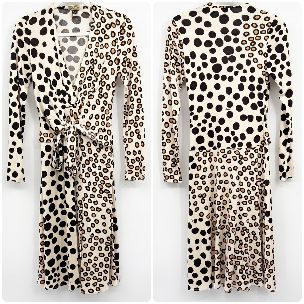 Issa London Womens 100% Silk Mixed Polka Dot Animal Print Wrap Front Dress 8
